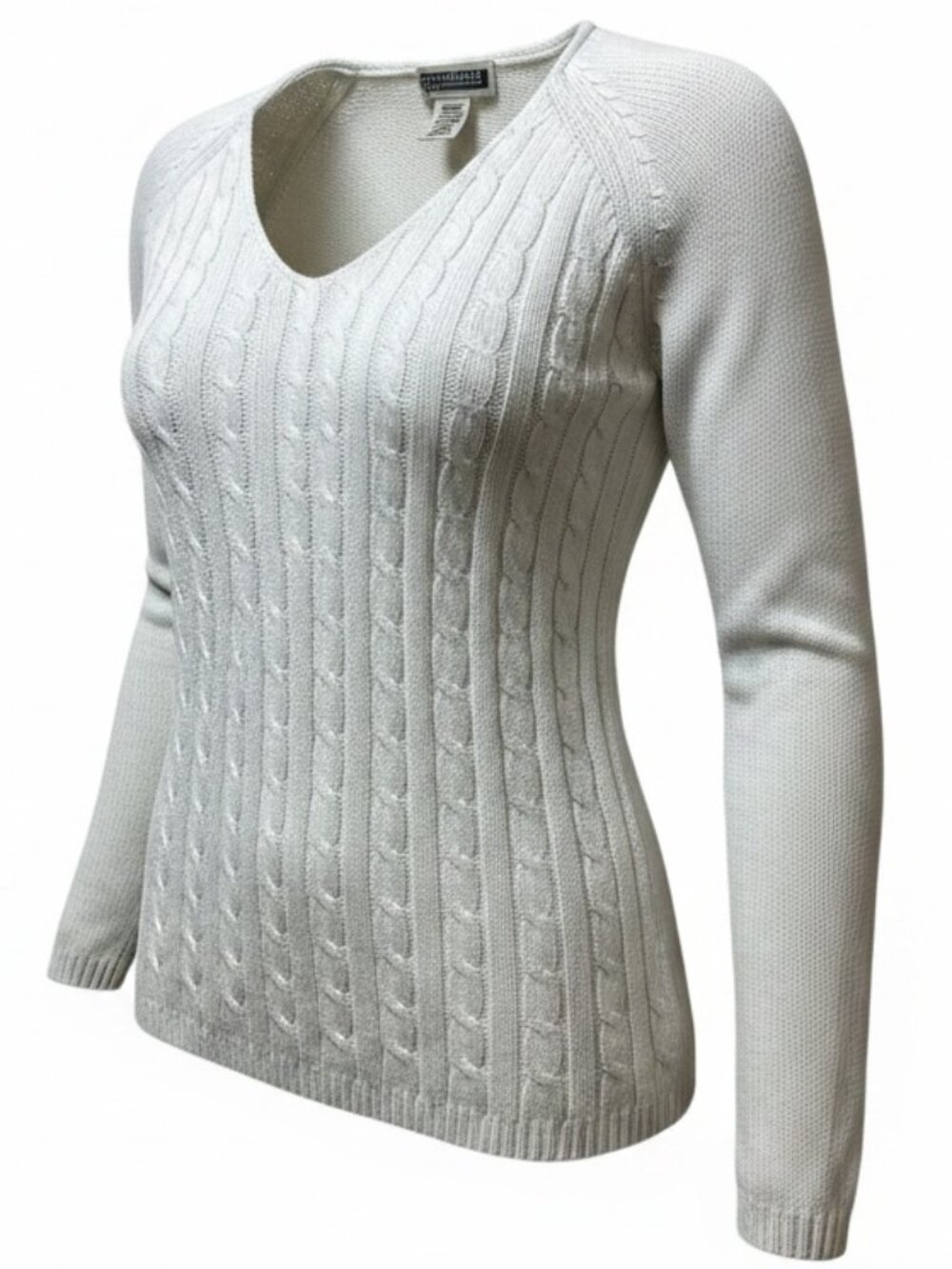 Route 66 V-Neck Cable Knit Sweater Long Sleeve Sz M Ivory #245Q